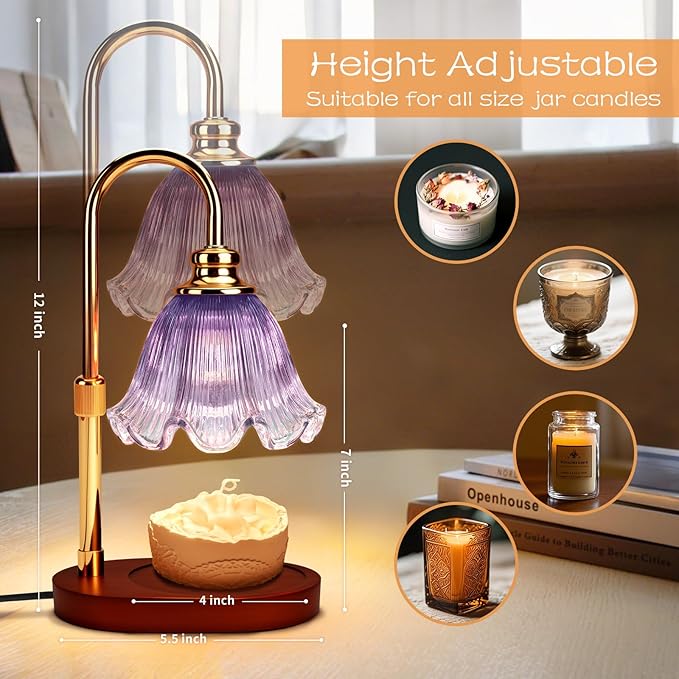 Adjustable Candle Warmer Lamp with Timer: Wax Warmer for Scented Wax Gifts for Women - Birthday Gifts for Women fits All Candle Jar, House Warming Gifts New Home Decor (Purple)