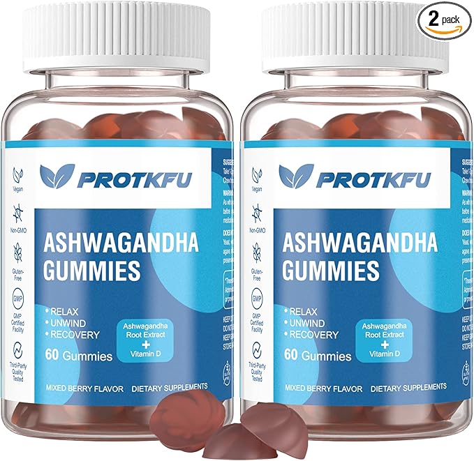 2 Pack Ashwagandha Gummies & Vitamin D3 Gummies Organic Aswangdha Supplement for Improve Sleep, Stress Relief & Mood Calm (Non-GMO, Gluten-Free & Sugar Free)