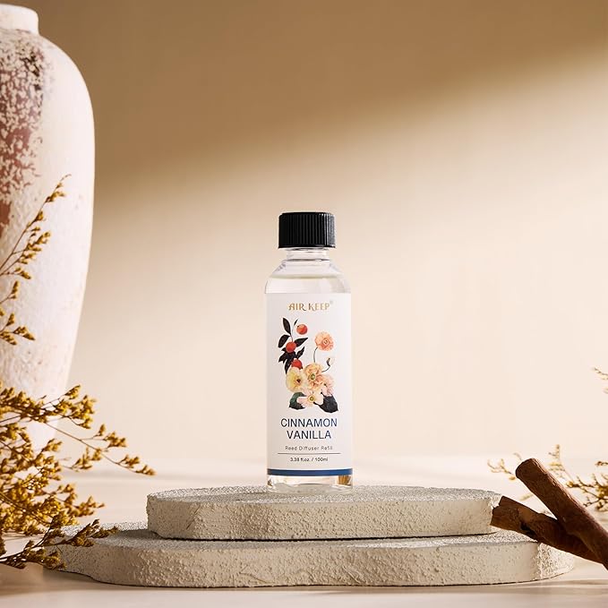 Airkeep Reed Diffuser Oil Refill/Cinnamon Vanilla/3.38oz(100ml/1 Pack/Scented Oil Refill for Reed Diffuser Home Fragrance for Bedroom, Bathroom Office Home Decor