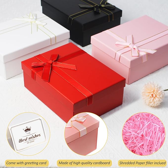 Eerbaier Gift Boxes for Presents, 3 Pack 8.6 x 6.3 x 3.5 Red Gift Wrap Boxes, Red Gift Box with Lid, Empty Box for Gift Wrapping