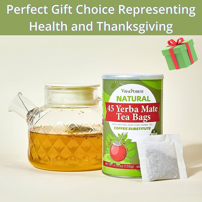 45 Yerba Mate Tea Bags, VitalForest Unsmoked Yerba Mate Argentina, Energy Burst Yerba Tea