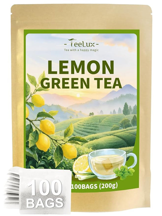 TeeLux Lemon Green Tea Bags, Premium Green Tea with Lemongrass & Lemon Balm, Refreshing & Smooth Flavor, 100 Count