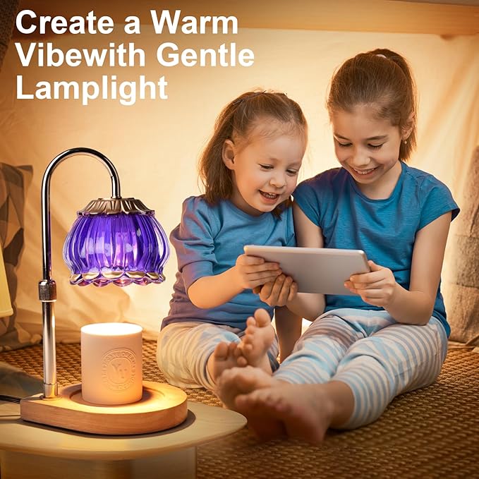 Candle Warmer Lamp with Timer, Adjustable Height Dimmable Candle Warmer Light, Gift for Women Glass Shade Electric Jar Candle Warming Lantern,Home Decor Cozy House Warming Gifts,Purple