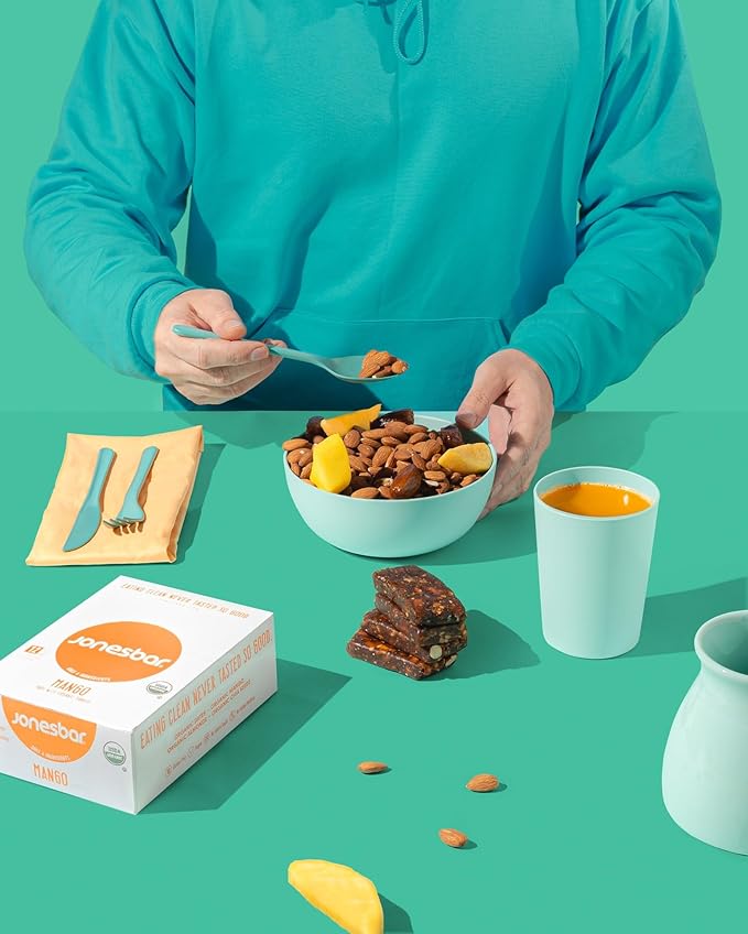 JONESBAR (Mango Almond, 4 Count (Pack of 1)), USDA Organic Fruit & Nut Bar, Non-GMO, Kosher, Vegan, Gluten Free, Simple Snack Bar