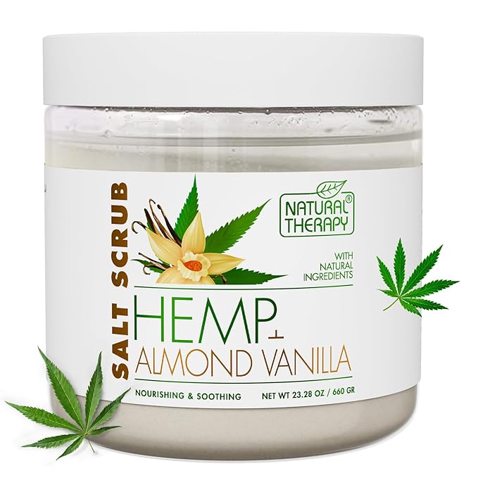 Natural Therapy Hemp & Almond Vanilla Salt Scrub – Exfoliating Body Scrub for Women – Moisturizing and Nourishing Skin – with Pure Oils and Dead Sea Minerals (23.28 Oz)