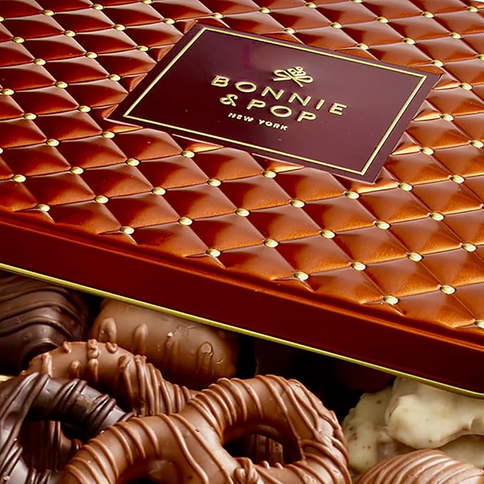 Christmas Chocolate Gift Basket– Holiday Candy Gift Box with Assorted Milk, Dark & White Chocolates – Holiday Food Gift Idea for Men, Women, Family, Corporate- Bonnie & Pop