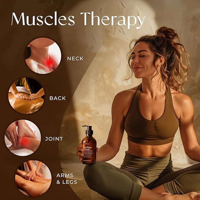 Gya Labs Soothing Massage Oil for Sore Muscles - 6.76 Fl Oz - 100% Pure Natural Spa Quality for All Skin Types - Peppermint & Cinnamon Sore Muscle Massage Oil for Men & Women