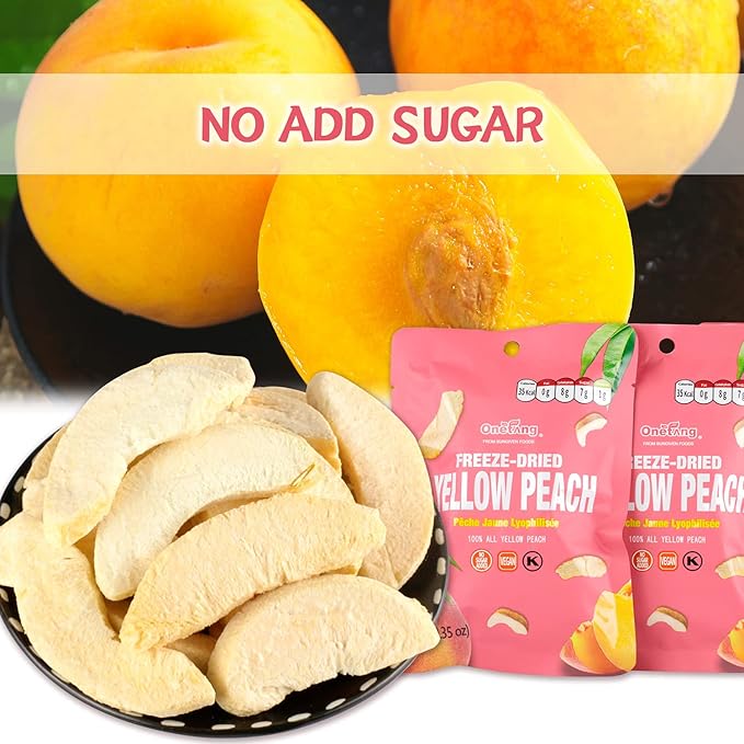 ONETANG Freeze-Dried Fruit Yellow Peach Chips, 9 Pack Single-Serve Pack, Non GMO, Kosher, No Add Sugar, Gluten free, Vegan, Holiday Mothers Day Gifts, Healthy Snack 0.35 Ounce