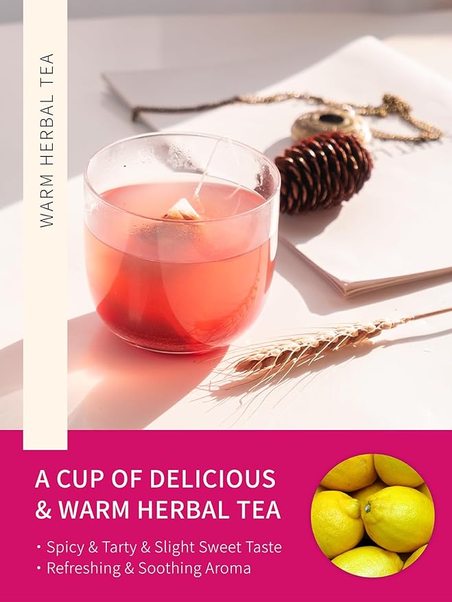 TeeLux Lemon Ginger Hibiscus Tea, Refreshing Lemongrass With Spicy Ginger, Tart Hibiscus, Sweet Licorice, Caffeine Free, 50 Count