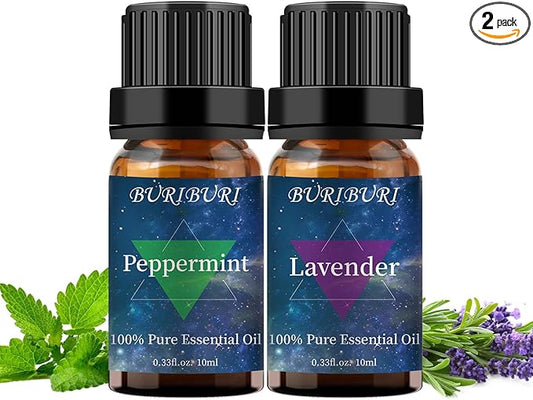 Lavender and Peppermint Essential Oil, 100% Pure, Undiluted, Natural, Organic Aromatherapy Essential Oils Gift Set, 10MLx2