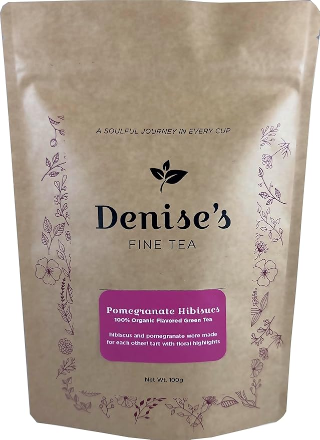Denise's Fine Tea, USDA Organic, Pomegranate Hibiscus, Flavored Green Tea, Loose Leaf (100g)