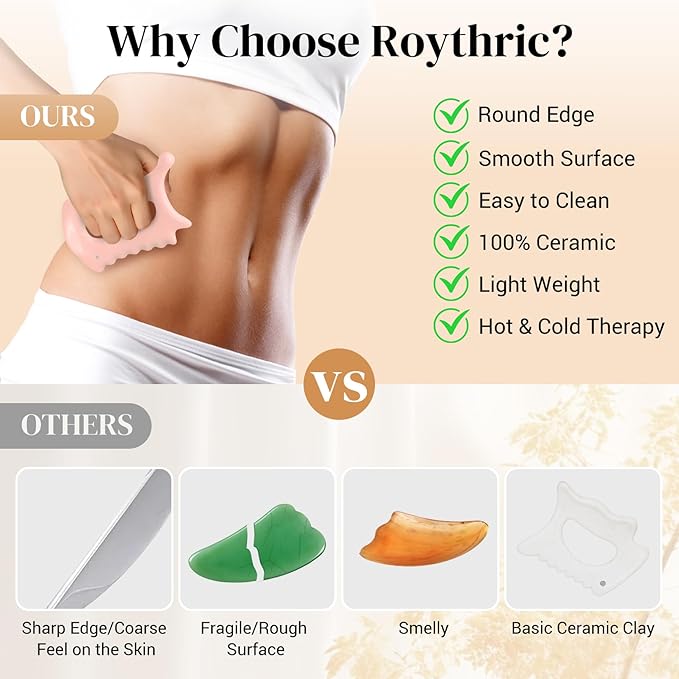 Upgraded 6-in-1 Ceramic Body Massage Tool,Korean Manual Guasha Facial Massage for Face Lift, Muscle Relief Scraping Tool, Skin Care Gift Gift for Friend, Wife,Pink