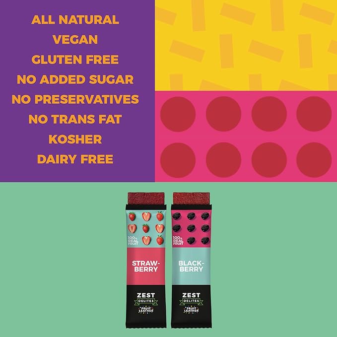 Dried Fruit Bars by Zest Delites, Fruit Leather, Healthy Snacks Pack for Adults & Kids, Lavashak, Vegan, Apple-Based Strips, Blackberry, Strawberry, 0.88 oz x 10
