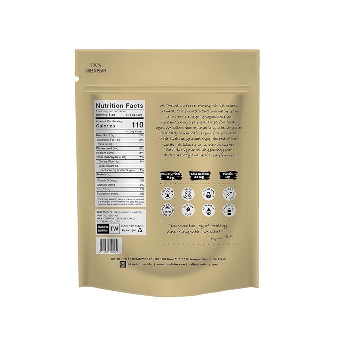 TwelVita Natural Baked Green Bean Crisps, Vegan Snacks, Clean Label, Non-GMO, Gluten-Free, 1.76 oz ea, Pack of 4