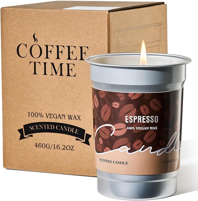 M&SENSE Espresso Candles Black Coffee Scented, 16.2oz Plant-Based Soy Wax 100 Hours Non Toxic Clean Burn, Stress Relief Aromatherapy Gifts for Coffee Lovers, Cozy Winter Holiday Home Decor