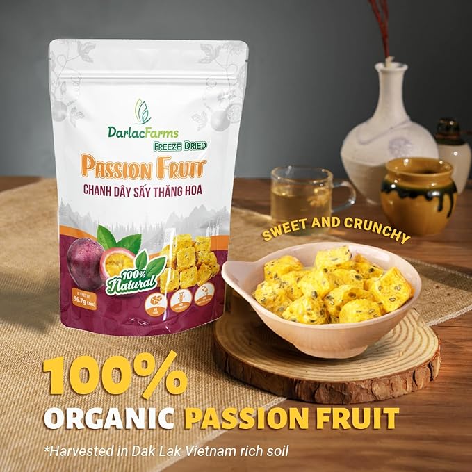 DARLAC FARMS Freeze Dried Passion Fruit Cubes, 2 Oz x Pack 6, No Sugar Added, Healthy Fruit Snacks for Kids, Adults & All Ages, Premium Organic Crispy Crunchy Snacks, Tea, Baking, Smoothie, Yogurt