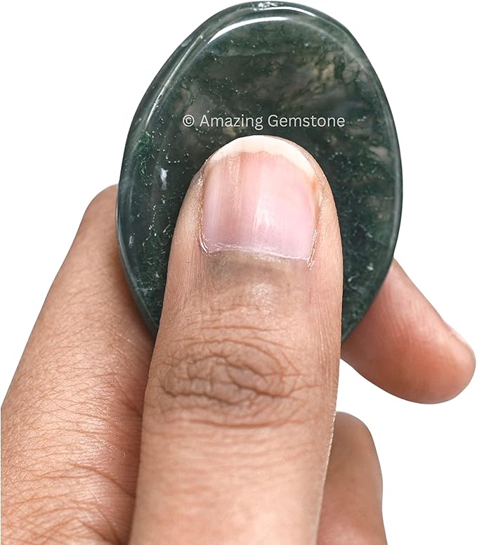 Amazing Gemstone Moss Agate Worry Stone Crystals and Healing Stones - Worry Stones for Stress Relief Gifts - Piedra Crystal Fidget for Meditation, Calming, Relaxation