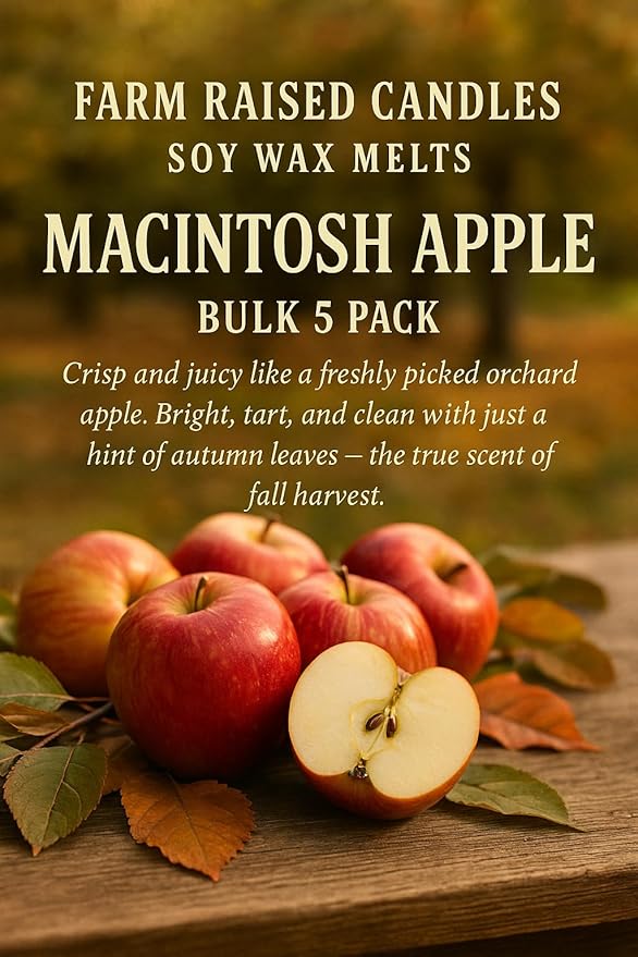 Farm Raised Candles - Wax Warmer Melts, 100% USA Farmed Soy Wax Melts - 5 Pack Variety Soy Wax Cubes Soy Candle Melting Warmer (Mac Apple 5 Pack Singles)