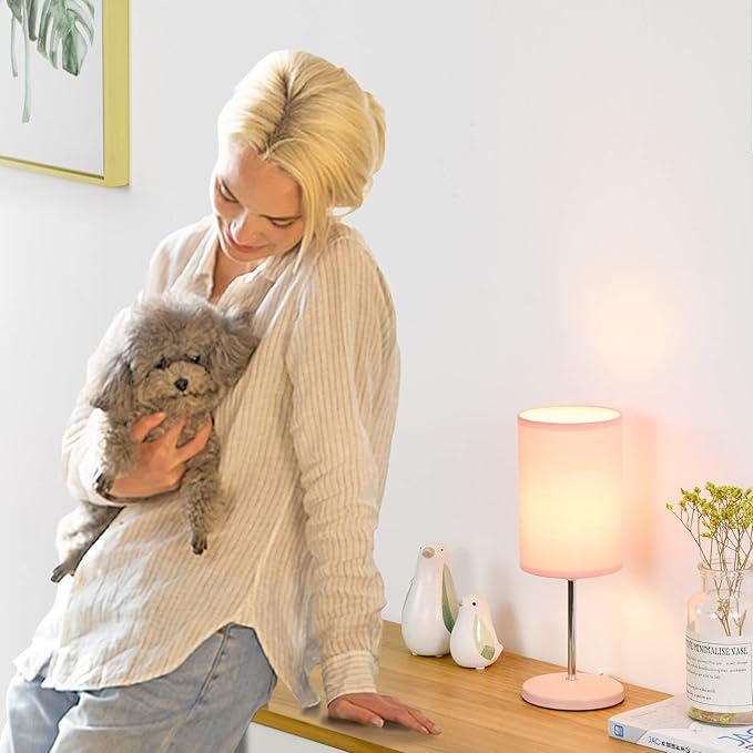 Lampwell Alee Small Modern Pink Table Lamp Set of 2, 4.33H12.21IN, Bedside & Living Room, Bulb Excluded