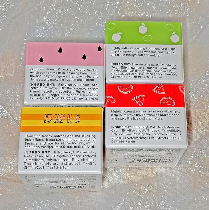 4 Packs Fruit Lip Balm, Moisturizing & Smoothing Lip, Hydrate Repair Prevent Dry Cracked Lip Sleeping Lip Mask, Effective Reduces Lip Lines Lip Care (4 Packs Fruit Lip Mask)