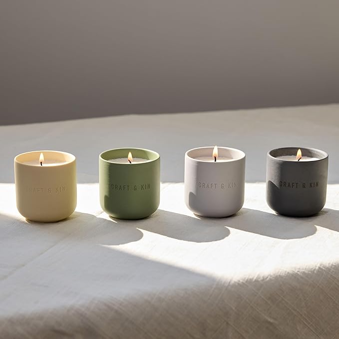 Craft & Kin Fall Scented Candles Discovery Set | 4 Pack of 3oz Candles | 20-Hour Burn Time, Soy Blend Wax, Cotton Wick, Ceramic Jars