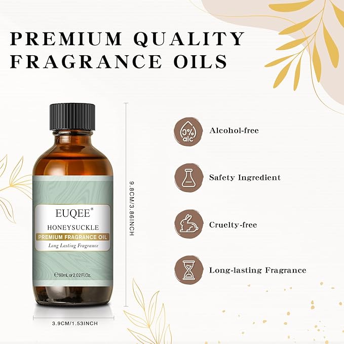 EUQEE Honeysuckle Fragrance Oil 60 ml Premium Fragrance Essential Oil with Glass Dropper for Candle Making, DIY Bath Bombs, Aromatherapy (2.02 Fl oz)