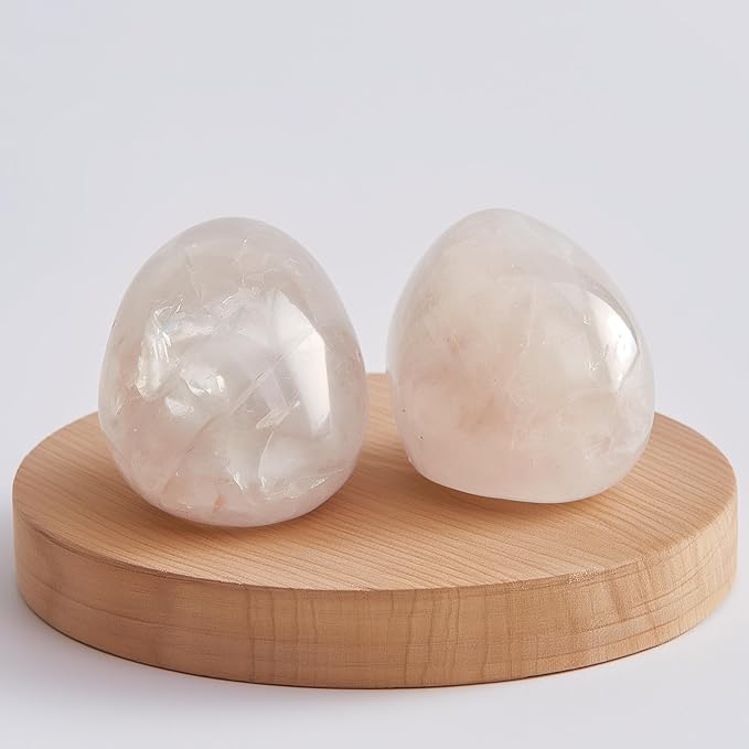 Polished Clear Quartz Crystal Stones - 2 Pcs of 1.2" Worry Stone for Anxiety, Pocket Palm Stone Super Large Handpicked Natural Tumbled Gemstones for Meditation, Reiki, Chakra Healing, Home Decor
