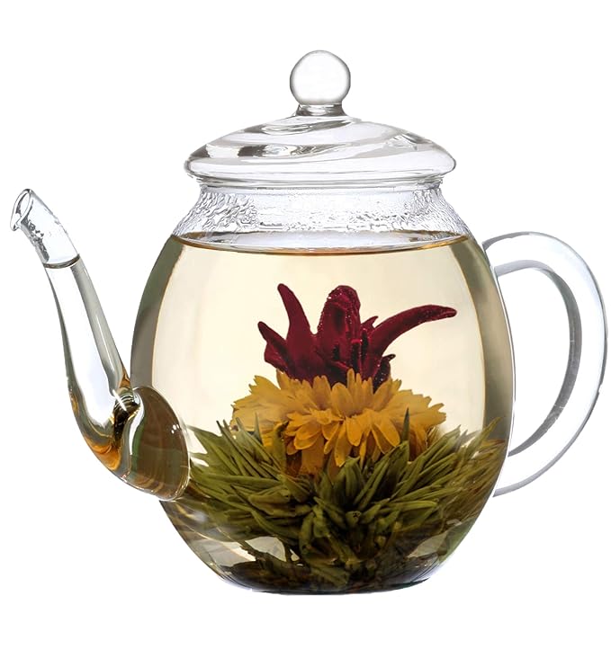 Creano Tea Flowers Mix - Blooming Green Tea, Fruity Flavoured (Roses in 6 Varieties), Flowering Set