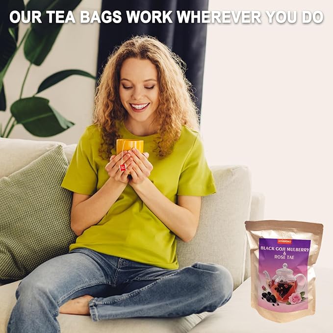 40 Bags Black Goji Mulberry & Rose Tea, Natural Ingredients Chinese Herbal Tea Bags, No Additives, Caffeine-Free Plant-Based Tea Sachets