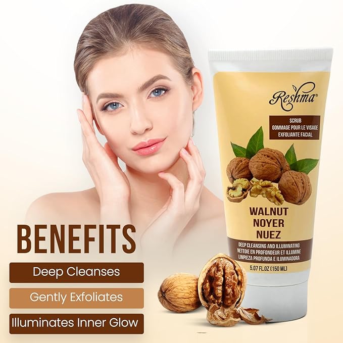 Reshma Beauty Walnut Scrub, Dual Action Cleanser Face & Body Scrub, Gentle for All Skin Types and Dull Skin, Deep Cleansing and Moisturizing, Enhances Natural Glow, Cruelty-Free, 5.07 oz, Pack of 1