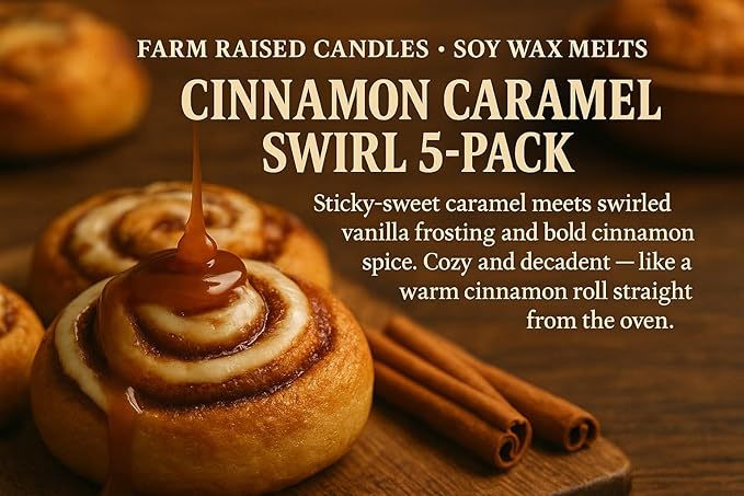 Soy Wax Melts Bulk 5-Pack – Cinnamon Caramel Swirl – Farm Raised Candles – Wax Warmer Melts – 16 oz Total Wax Melt Cubes – 100% USA Soy