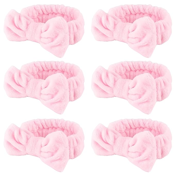 WHAVEL 6 Pack Pink Spa Headband for Washing Face, Skincare Headbands Microfiber Pink Party Favors Sleepover (Type 14)
