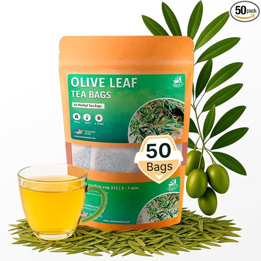 Olive Leaf Tea Bags – 50 Bags (Premium Dried Olive Leaf Tea - 50 Count), Natural Extract Caffeine-Free Herbal Tea for Health & Immune Support