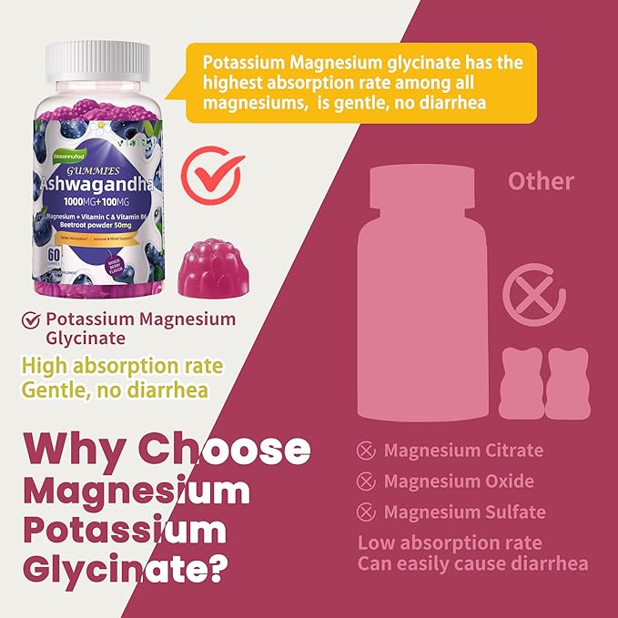 2 Pack Ashwagandha Gummies 1000mg & Vitamin D3 Gummies 120 Count Organic Root Extract Stress Relief Sleep Support(Non-GMO, Sugar Free & Gluten Free)