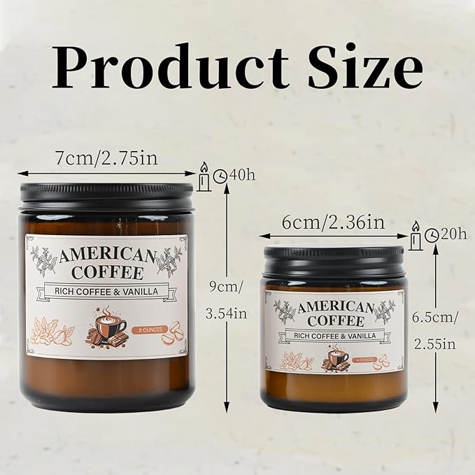 Americano Coffee Scented Soy Wax Candle – 100% Natural Soy Wax, Recyclable Glass Jar & Metal Lid – Long-Lasting Fragrance Candles for Home, Relaxation, Gift (8oz, 40hr Burn Time)