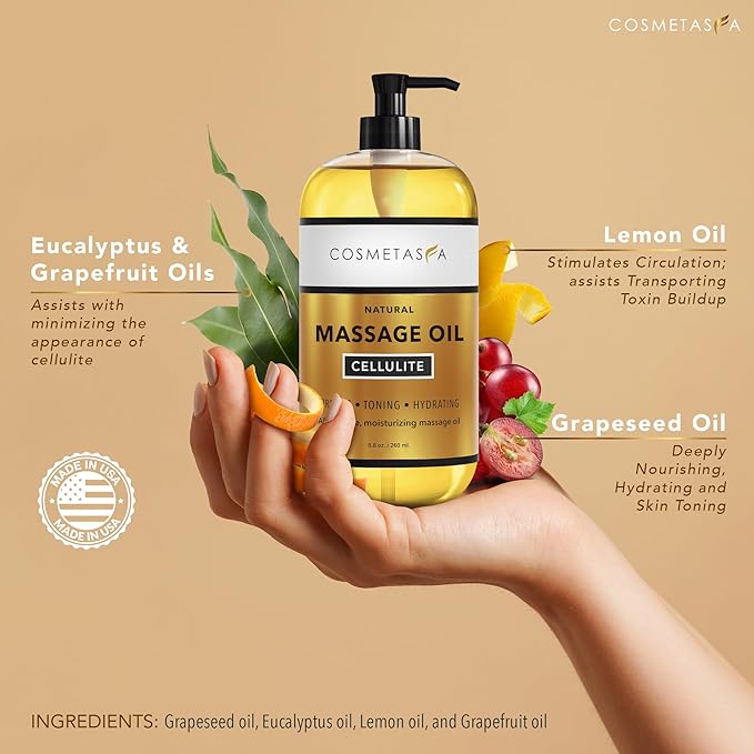 Cosmetasa Body Massage Oil Therapy Kit – Arnica & Lavender Oil for Relaxation and Sore Muscles – Includes Anti-Cellulite Oil, Roller Ball & Mitt for Firming Skin – Spa Gift Set for Women & Men