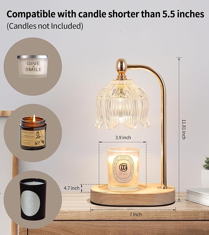 Candle Warmer Lamp with Timer and Dimmer,Electric Gold Light Gifts for Women Melt Wax Warmer Lamp with 2 Bulbs for Candle Jars House Warming New Home Decor Bedroom