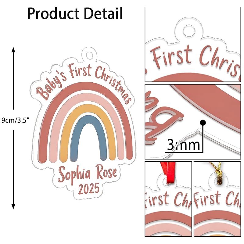 Personalized Rainbow Baby's First Christmas Ornament, Christmas Decor, Baby Coming Next Year Ornament, New Baby Arriving 2025 Acrylic Ornament β Personalized Christmas Tree