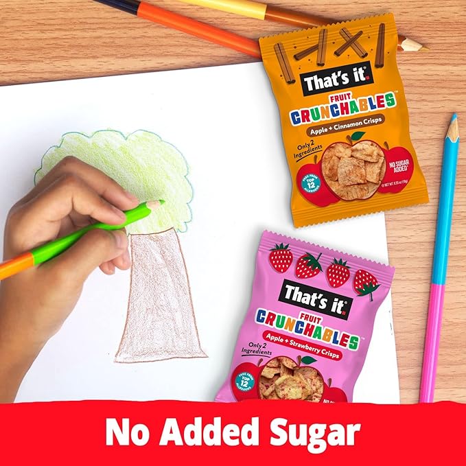 That’s it. Fruit Crunchables Apple + Cinnamon Crisps, 15-Pack – 100% Plant-Based Fruit Snacks for Kids, Non-GMO, Gluten-Free, No Added Sugar, Allergen-Free, Healthy Lunchbox Snack for Kids & Adults