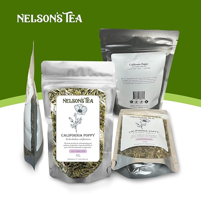 Nelson's Tea - California Poppy - Cut & Sifted - Loose Leaf - Herbal Tea - Pairs Well with Chamomile or Peppermint - 1oz