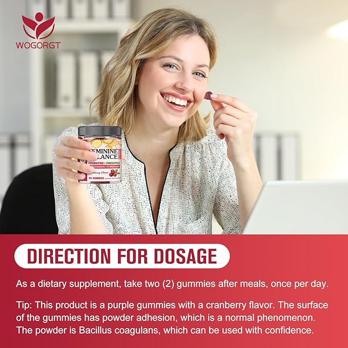 Feminine Balance Gummies for Women - Vaginal Health, pH Balance Support, Pineapple Probiotics Gummies for Women with Cranberry Extract and D-Mannose, Sugar Free, Vegan, Cranberry Flavor - 60 Ct