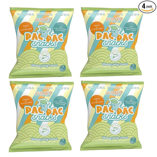 Matcha Konjac Chews | Premium Konjac Jelly Treats | 4pack 10 Sachets per bag | Vegan, Gluten-Free, Low-Calorie | Crafted in Japan | Only 4g Sugar, 0g Fat per Serving | Refreshing Fruit Snack for Weight Management
