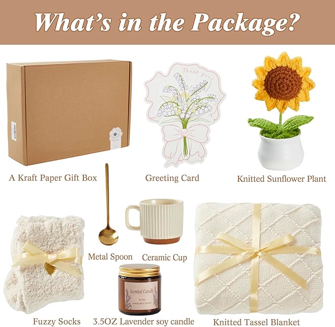 Birthday Gifts for Women, Sending Sunshine Sunflower, Self Care Set Get Well Soon Gift Baskets, Sending Hug Baskets Package, Thinking of You Gift for Mom Best Friend Her Wife Sister Girlfriend Grandma
