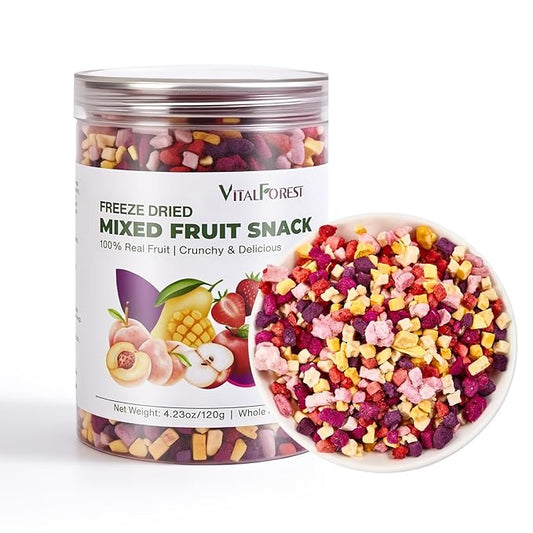 Freeze Dried Mixed Fruit Snacks - 4.23oz(120g) Crunchy Dried Fruit Mix with Strawberry, Dragon Fruit, Purple Sweet Potato, Mango, Peach, & Apple, Natural Healthy Dehydrated Fruits Snacks