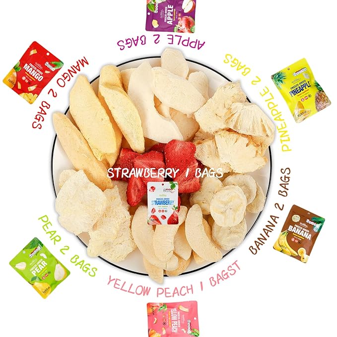 ONETANG Freeze-Dried Mixed Fruit, 12 Pack Single-Serve Pack, Non GMO, Kosher, No Add Sugar, Gluten free, Vegan, Holiday Gifts, Healthy Snack 0.35 Oz