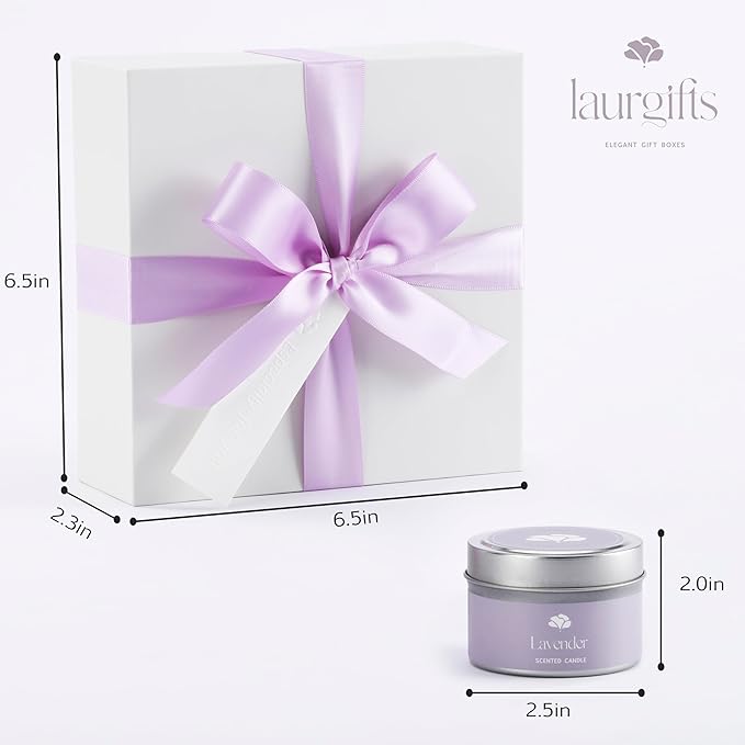 Small Lavender Spa Gift Box for Women – Relaxing Self Care Set with Candle, Bath Bomb, Soap & Scrub – Birthday, Thank You, Christmas, Housewarming, Bridal Shower, Get Well Soon Gifts for Her