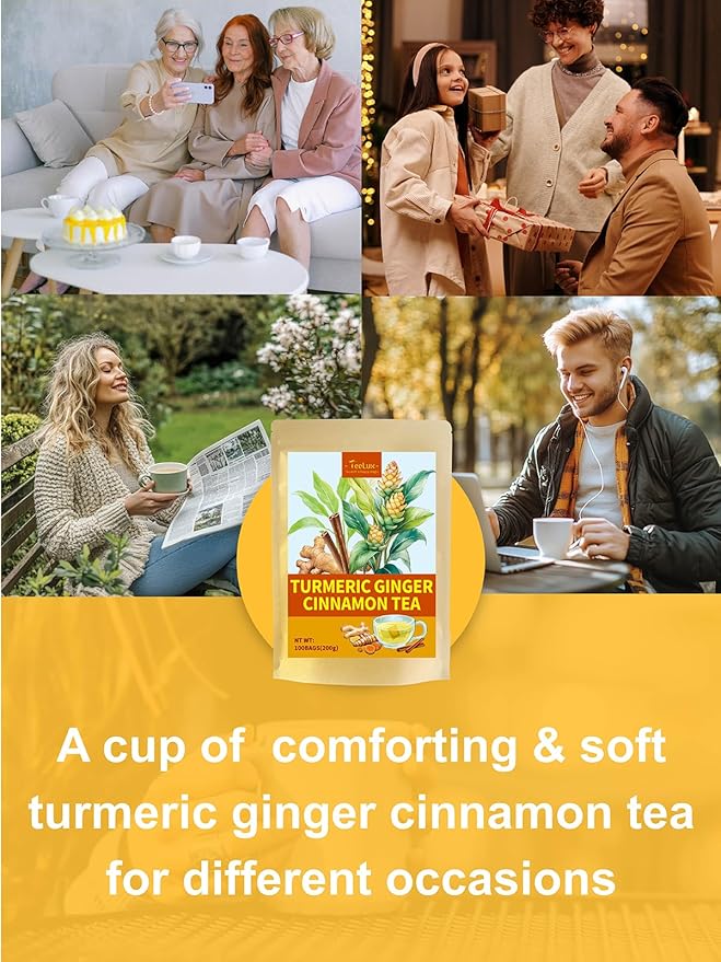 TeeLux Turmeric Ginger Cinnamon Tea, Natural Turmeric Herbal Tea with Ginger and Cinnamon, Spicy & Sweet Flavor, Caffeine Free, 100 Count