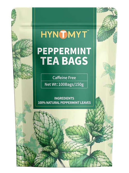 HYNTMYT Peppermint Tea Bags, Natural Peppermint Leaves, Crisp Mint Flavor, Caffeine Free, 100 Count