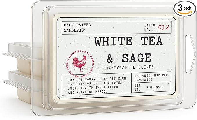 Farm Raised Candles β White Tea & Sage Soy Wax Melts 3-Pack | 9 oz Total | Spa-Inspired Herbal Blend | All-American Soy | Hand-Poured 1 by 1