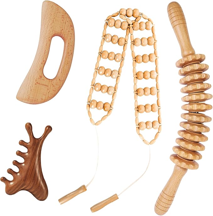 4Pcs Wood Therapy Massage Tools Lymphatic Drainage Massager Wooden Massager Body Sculpting Tools for Maderoterapia,Anti-Cellulite,Pain Relief
